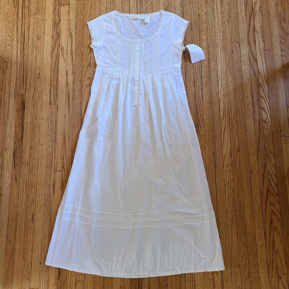 NWT Eileen West Cottagecore White Cotton Lace Full-Length Nightgown | XS/S